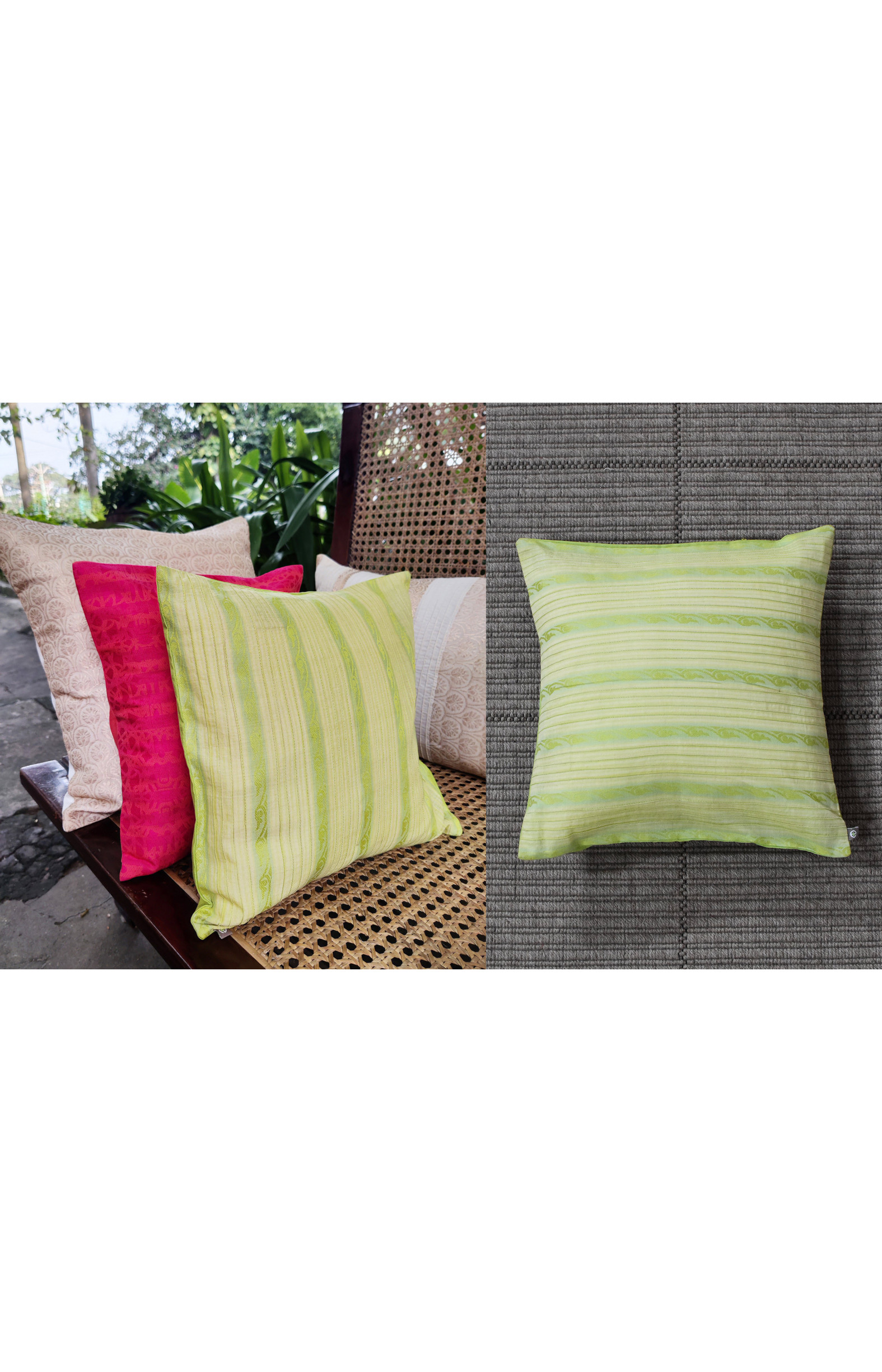 Handloom Organic Cotton Cushion Cover Green